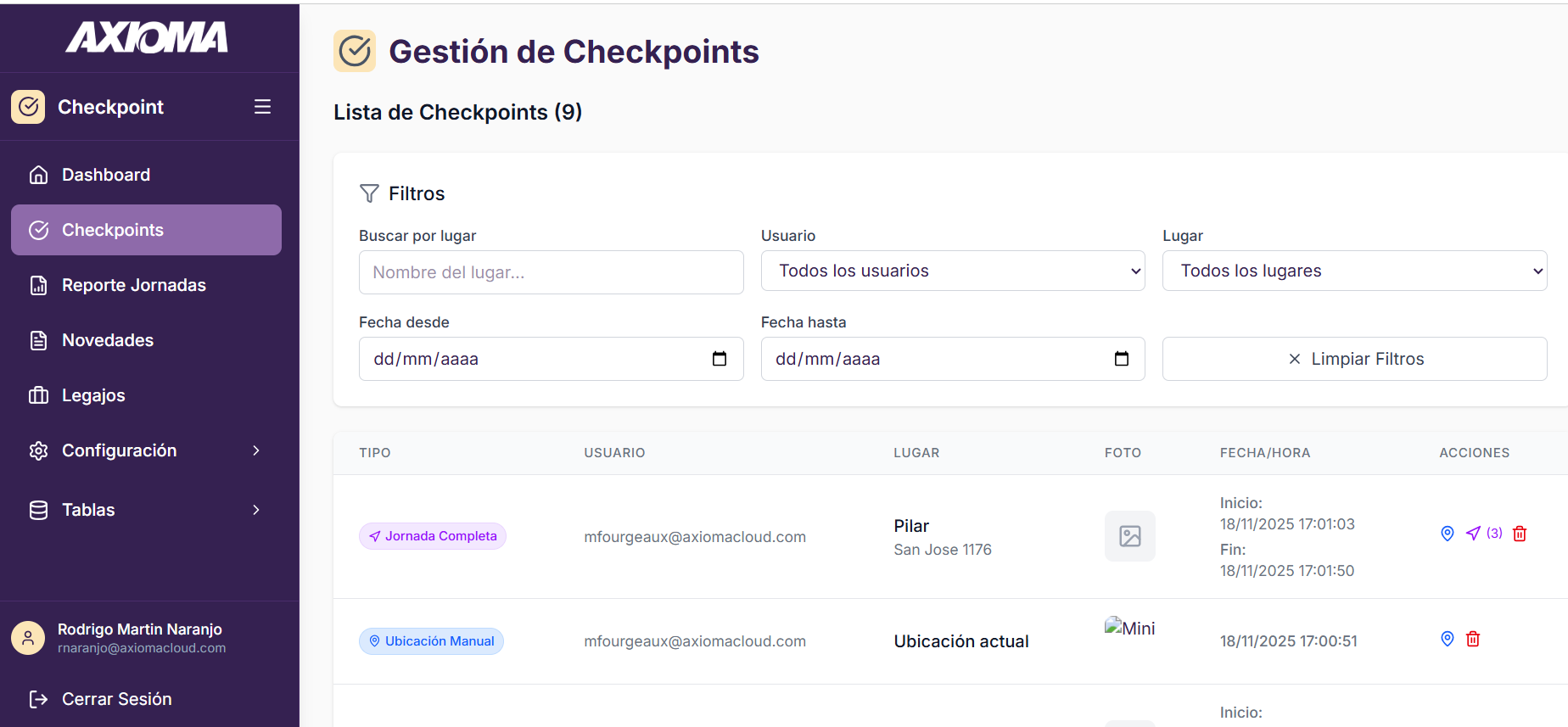Gestión de Checkpoints