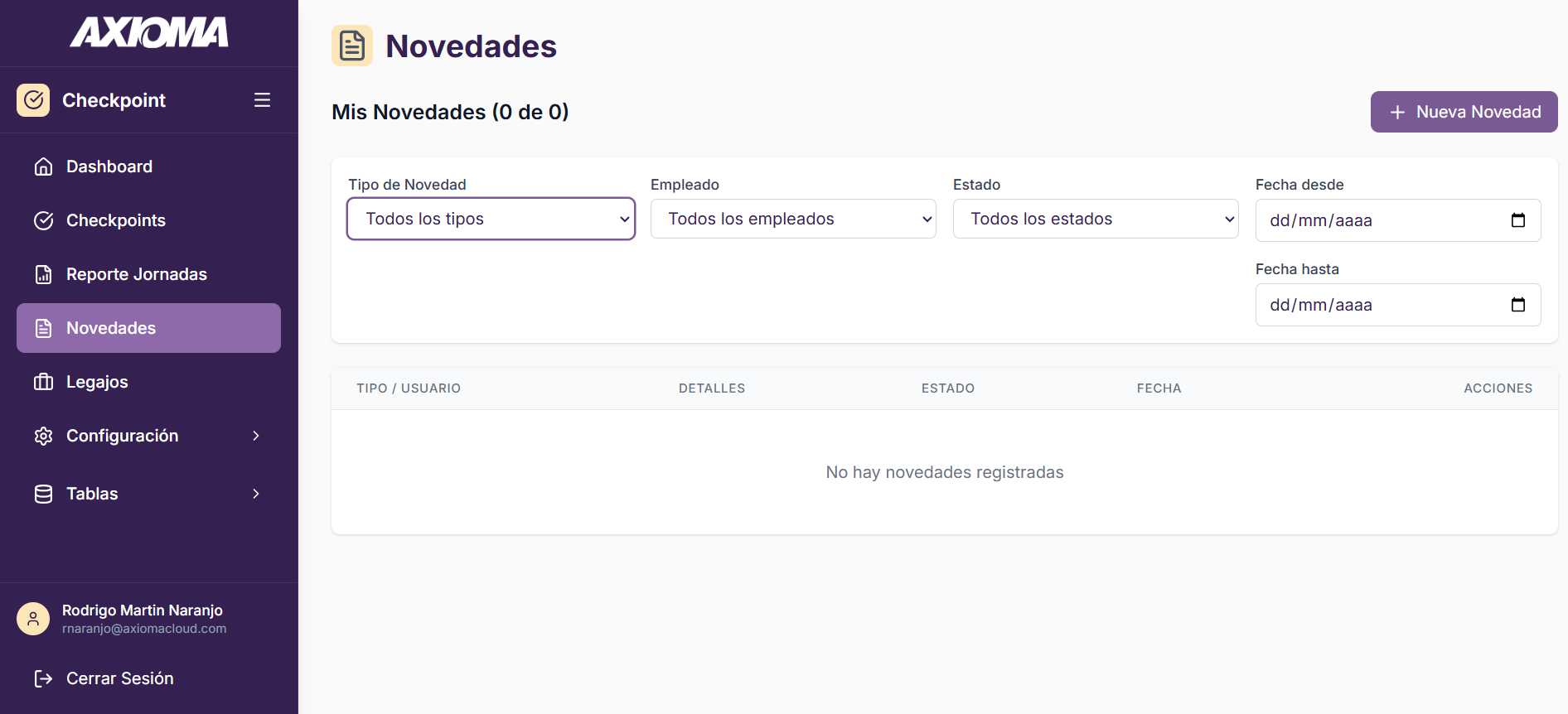 Gestión de Novedades